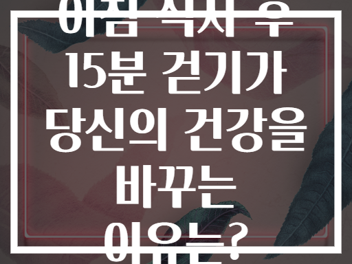 아침 식사 후 15분 걷기가 당신의 건강을 바꾸는 이유는?