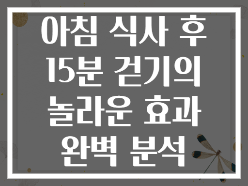아침 식사 후 15분 걷기의 놀라운 효과 완벽 분석
