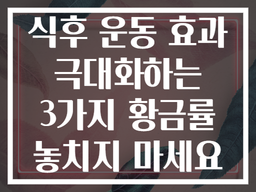 식후 운동 효과 극대화하는 3가지 황금률 놓치지 마세요